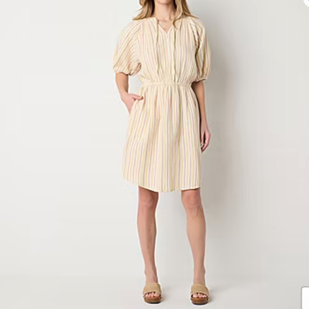a.n.a Short Sleeve Popover striped pattern Dress Size S